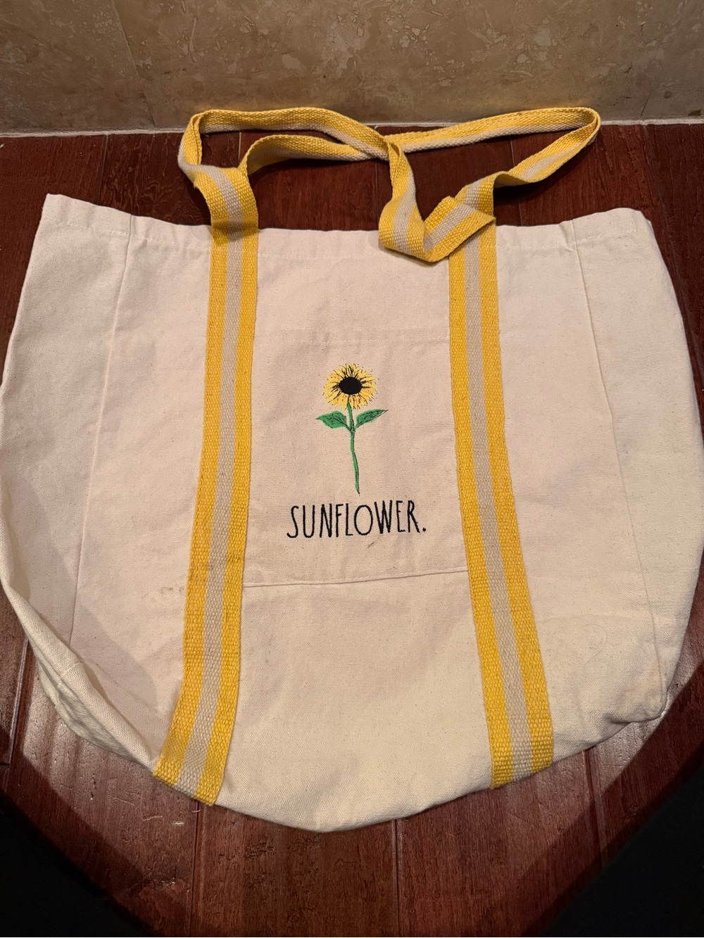 Rae Dunn Sunflower Canvas Tote Bag with Yellow Straps